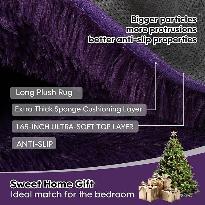 8x10 Area Rugs Living Room, Purple Large Plush Fluffy Bedroom Carpet, Non-Slip Upgraded Indoor Thick Soft Rug, Modern Plush Carpet Suitable for Kids Home Decor Aesthetics Dorm.