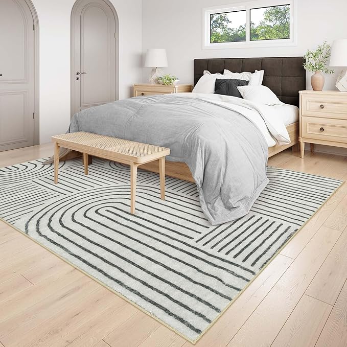 Lahome Abstract 8x10 Area Rugs for Living Room Bedroom, SoftWashable Rugs 8x10, Ultra-Thin Non-Slip Modern Dining Room Rug Non-Shedding Accent Carpet for Office Darrell (8x10ft,Black)
