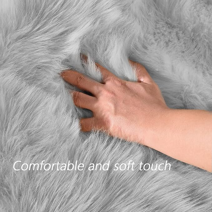 Latepis Grey Faux Fur 8'10"x11'10" Area Rug, Soft Plush Faux Fur Sheepskin Rugs for Living Room, Washable Fluffy Fuzzy Rug for Bedroom and Living Room, Luxury Room Decor, Rectangle