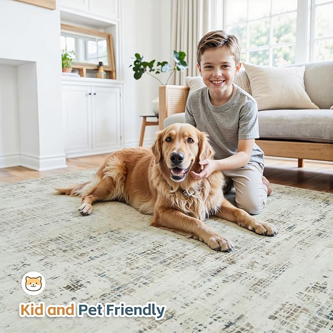 10x14 Area Rugs for Living Room Washable Rug: Anti-Skid Abstract Modern Living Room Rug Soft Thin Carpets Indoor Floor Non-Shedding Carpet for Bedroom Dining Farmhouse Nursery Gray White Blue