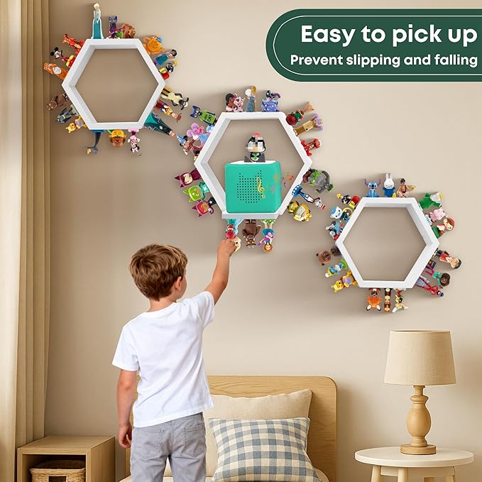 for Tonies Shelf Magnetic – Wooden Tonies Storage Shelf, Tonie Box Shelf with Tonies Holder, Wall Mounted Tonies Organizer for Kids Room (White)