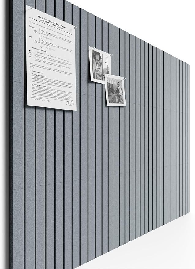 Bumusty Large Cork Board Alternative-48 x 36" Felt Bulletin Board Tiles, with 30 Pushpins, 70 Adhesive Tabs, Fine-Stripe 12-Pack, Cork Boards for Office Push Pin Board Felt Board-Blue Gray