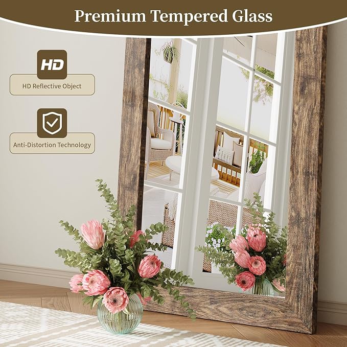 Syndra Modern Full Length Mirror Wood Frame, 56x20'' Large Floor Mirror with HD Tempered Glass & Wall Mount Option, Rectangular Standing Mirror for Bedroom, Living Room, Entryway, Farmhouse(Walnut)