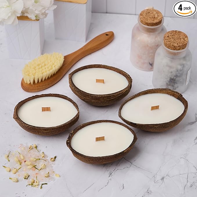– Scented Candles Clearance | Coconut Shell Soy Wax Candle with Wooden Wick | Candles for Home Décor | Gift Idea for Women (4, Cashmere/Pistachio/Coffee/Salted Caramel)