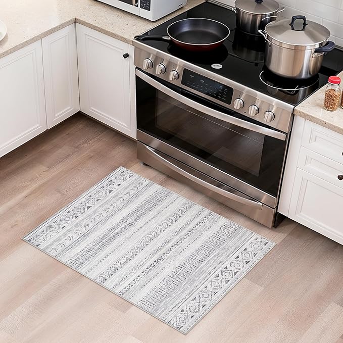cotiled Washable 2x3 Entryway Rug: Washable Boho Rugs with Non Slip Backing Small Soft Indoor Stain Resistant Carpet for Kitchen Front Lightweight Home Decor Dark Grey