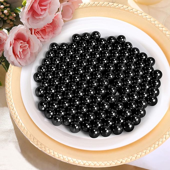 1400Pcs Black Vase Filler Pearl Beads for Crafting 8mm Beads No Holes Decor Suitable for Wedding Decor, Party Decorations, Centerpiece Table Decorations