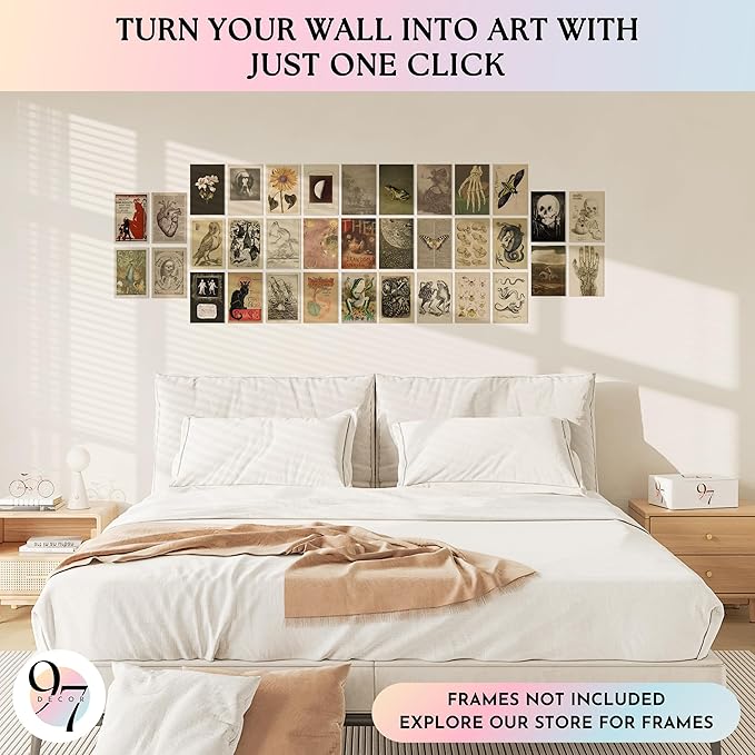 97 Decor Vintage Posters for Room Aesthetic - 35pcs Vintage Art Wall Collage Kit, Cottage Core Room Decor, Earthy Forest Animal Wall Art Prints, Cottagecore Posters Nature Decor for Bedroom (4"x6")