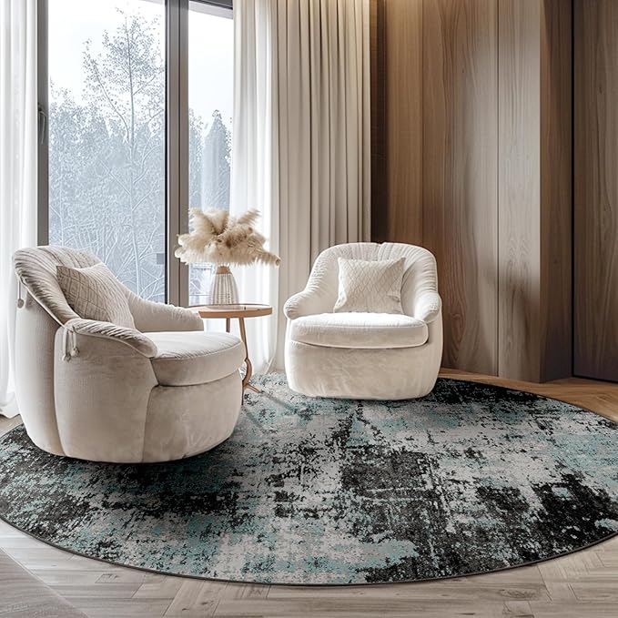 RELEANY Washable Area Rugs 6ft Non-Slip Modern Abstract Soft for Living Room Entryway Bedroom Nursery, Print Pattern, Blue Black Teal