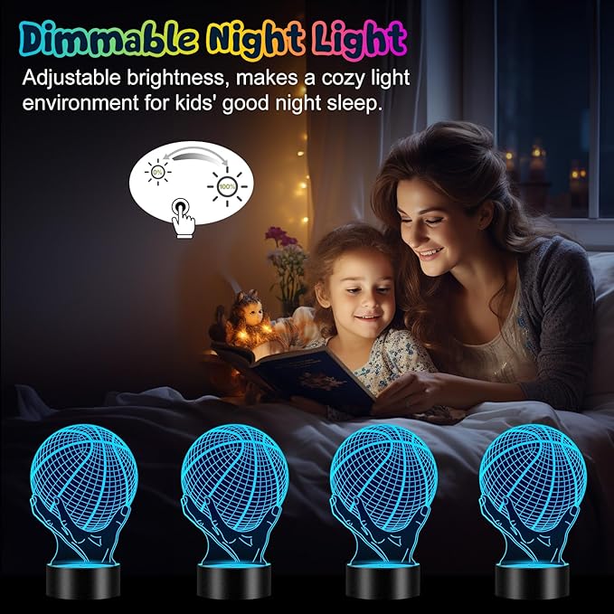 Linkax Basketball Gifts for Teens Boys Girls, Light Up 3D Illusion Night Light with 16 Colors Remote, Boy Toys for Ages 8-13, Xmas Birthday Gifts Basketball Accessories Room Decor Idea