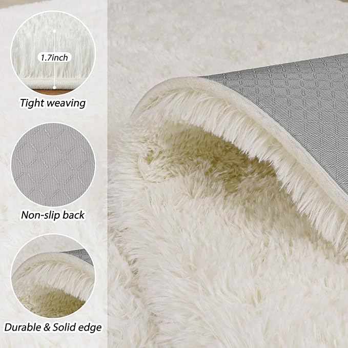 Soft Small Rugs for Bedroom Hallways, 2x3 Area Rugs for Living Room, Modern Shaggy Carpets Fuzzy Rug for Boys Girls Dorm Nursery Home Decor Aesthetic, Upgrade Non-Slip Durable, Cream White