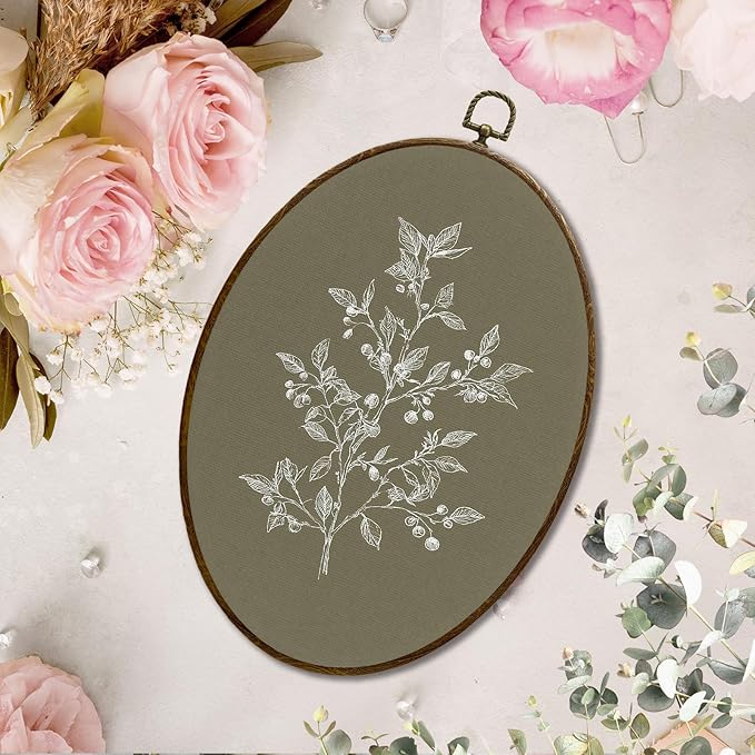 JQF Vintage Floral Oval Wall Decor, Rustic Floral Oval Canvas Wall Art, Neutral Cottagecore Farmhouse Botanical Flower Framed Prints Hanging Decor for Home Bedroom Living Room, 8.5x11.5 Inch