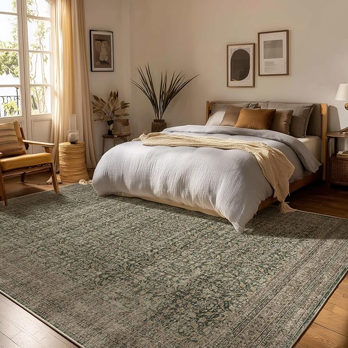 palohom 10x14 Area Rug Washable Rugs: Large Living Room Rug Stain Resistant Non Slip Distressed Vintage Low Pile Faux Wool Soft Rugs for Bedroom Farmhouse Dining Room Nursery Indoor