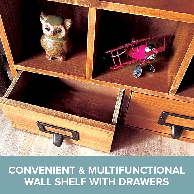 Primo Supply 2-Way Wood Cabinet Cubbies - Rustic Home Decor - Floating Shelves for Storage - Farmhouse Desk Shelf with Drawers - Cube Shelf Display - Vintage Bedroom Decor