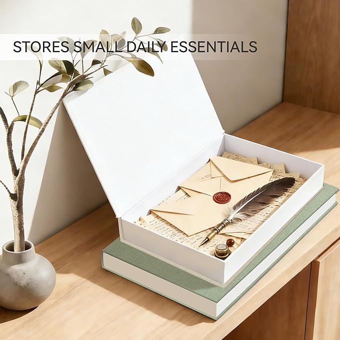 Premium Linen Decorative Book Box Set of 2 - Letter Gold Foil Embossed with Hidden Storage | Coffee Table, Bookshelf & Mantel Decor & Keepsake Organizer to Elevate Home Aesthetic,Green