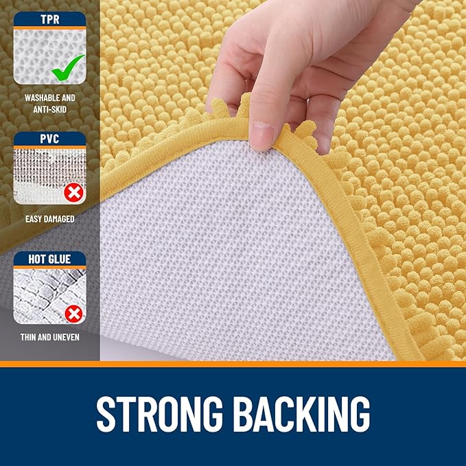 OLANLY Large Bathroom Rugs 70x46, Extra Soft Absorbent Chenille Bath Rugs, Rubber Backing Quick Dry, Machine Washable Bath Mats for Bathroom Floor, Tub and Shower, Home Decor Accessories, Yellow