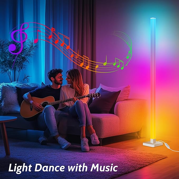 Flupuro ICRGB Corner Floor Lamp, DIY Floor Lamp with Music Sync and 16 Million Colors, Color Changing Standing Floor LED Lights for Bedroom Living Room Decor, Ambient Mood Lighting Gaming Accessories