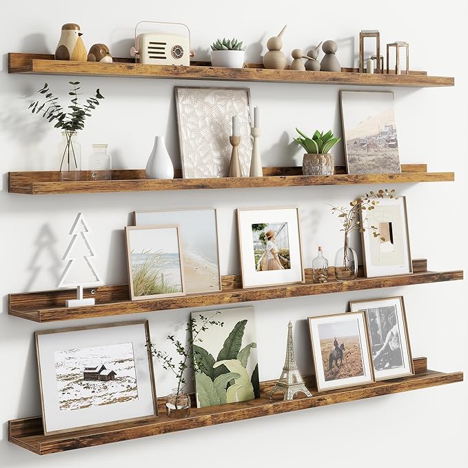 FLYJOE Floating Picture Ledge Shelves for Wall Set of 4, 48 Inch Wall Shelves with Lip Long Large Nursery Book Shelf for Toys Storage Kids Bookshelf Wall Mounted Living Room Bedroom Decor Frames