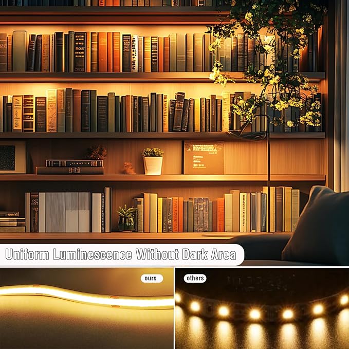 LED Strip Lights 6ft, Warm White COB LED Light Strip USB Powered, Dimmable 2700K CRI92+, Cuttable Flexible TV Backlight for Cabinet Bedroom Kitchen