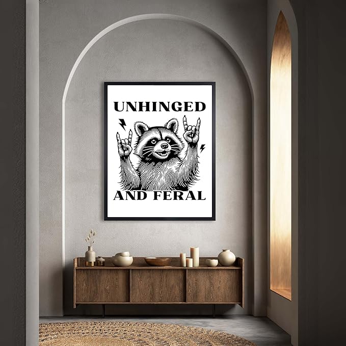 InkFlow Posters Feral Raccoon Fun Poster - Wildlife Illustration - Playful Animal Design - Home Wall Decor Accent - Gift for Humor Lovers - 11x14 Unframed Canvas Print