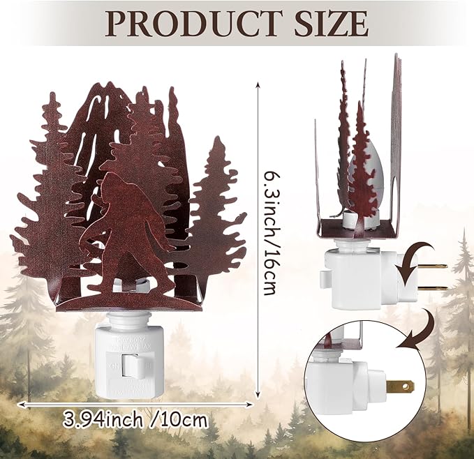 Tuanse Bigfoot Plug in Night Light Wilderness Farmhouse Sasquatch Metal LED Night Light Decorative Vintage Novelty Bigfoot Lamp Decor for Holiday Bedroom Living Room Bathroom Christmas Gift