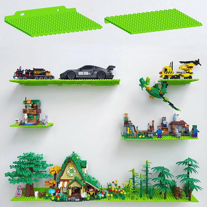 6 Wall Display Shelf for Lego Bricks, 4x5 inch Dual-Sided Floating Shelves with 16x13 Studs 4.8-4.9mm, Supports Up to 2 lbs with Screw, Baseplate Wall Mount for Builders Room Decor, Glow in The Dark
