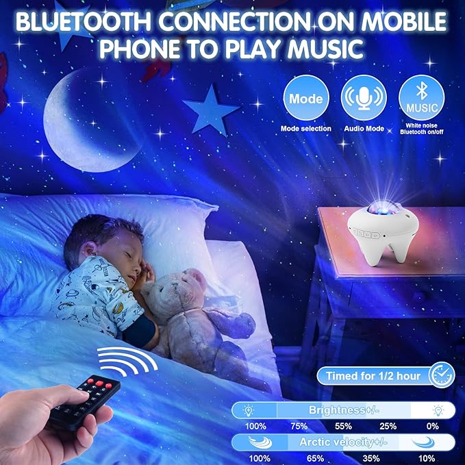 Galaxy Projector with Moon,Northern Galaxy Light Aurora Star Projector with Bluetooth Speaker Timer and Remote Control,Night Lights for Bedroom Decor, Gifts for Kids, Christmas,Birthday