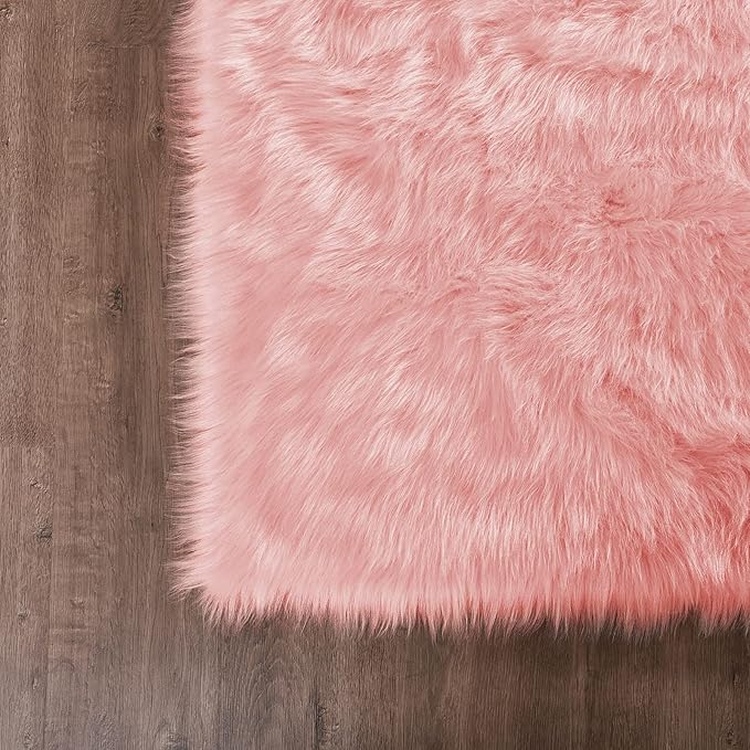Goolela Pink Area Rug 5x7 Fluffy Fuzzy Furry Rug for Girls Bedroom Living Room Faux Sheepskin Fur Shaggy Plush Washable Rectangle