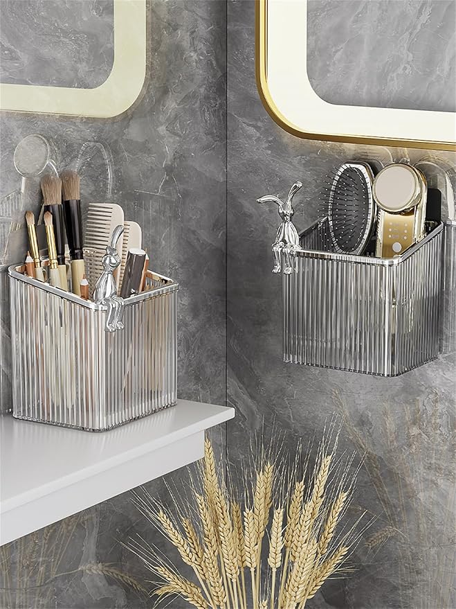 Floating Shelves Wall Bin Organizer Adhesive Wall Mounted Plastic Storage Organizer No Drilling Hanging Storage Containers Makeup Organizer Shelf for Office, Kitchen, Home