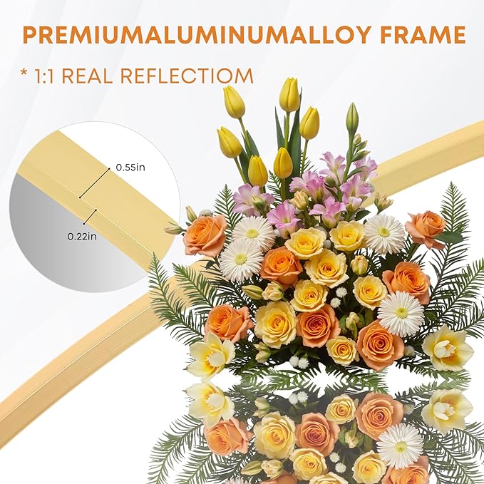 Round Mirror, Wall Mounted Circle Mirror with Brushed Metal Frame, Circular Mirrors for for Bathroom, Living Room, Vanity, Bedroom, Entryway, 20inch, Gold