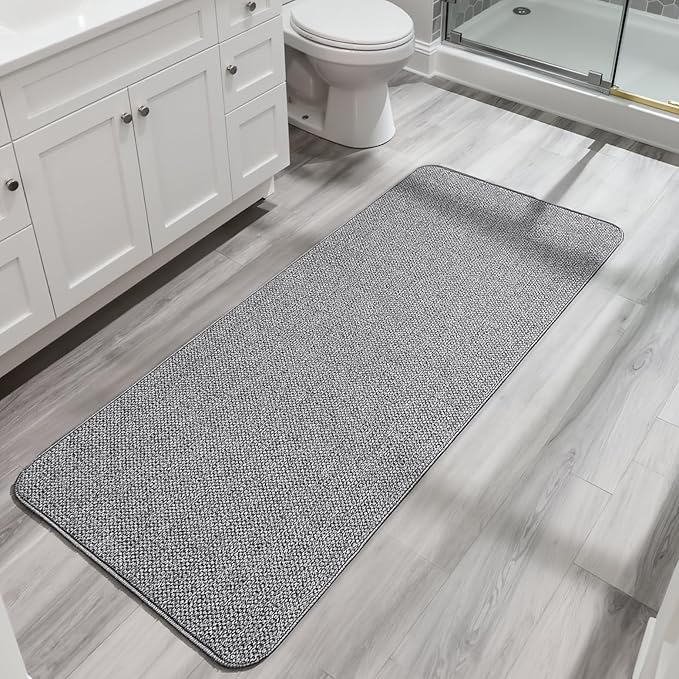 Bosap Bath Mat,Ultra Thin Bathroom Runner Rugs,Large Bath Mats for Bathroom,Quick Dry,Non-Slip,Machine Washable,Low Pile,Bath Rug,Shower Outside,Sink,Home Decor Accessories.Grey,2'x5'（24x60inch）