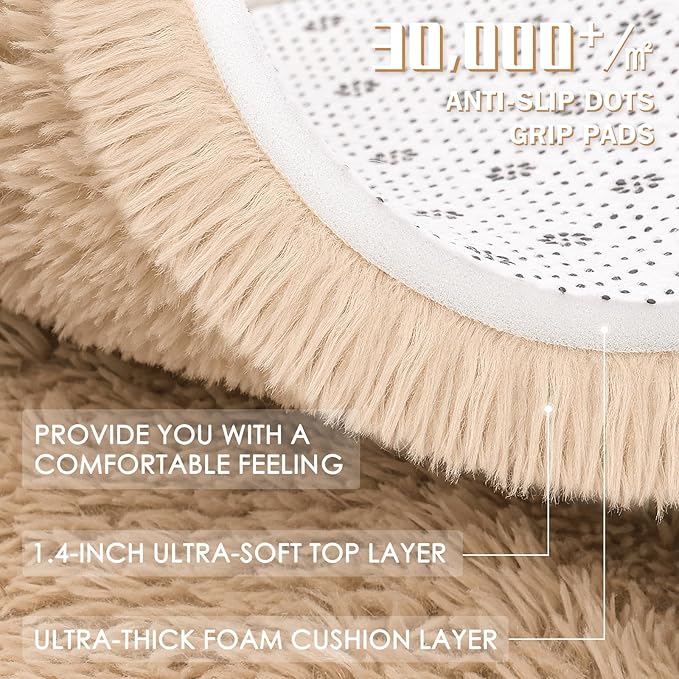 OLANLY 4x5 Machine Washable Accent Rug, Soft Fluffy Shaggy Area Rug for Bedroom, Living Room, Indoor Floor Carpet for Kids, Nursery, Home Decor, Beige