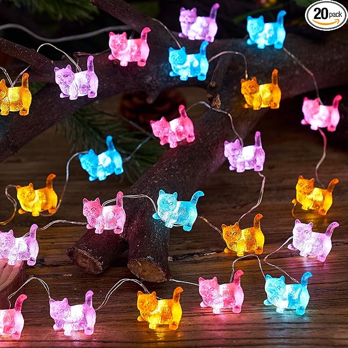 JASHIKA Cat String Lights Kawaii Deco Kitty Fairy Decorative Lights 10ft 30LED Battery Operated Novelty Lighting for Outdoor Wedding Camping Tent Baby Shower Bedroom Birthday Party