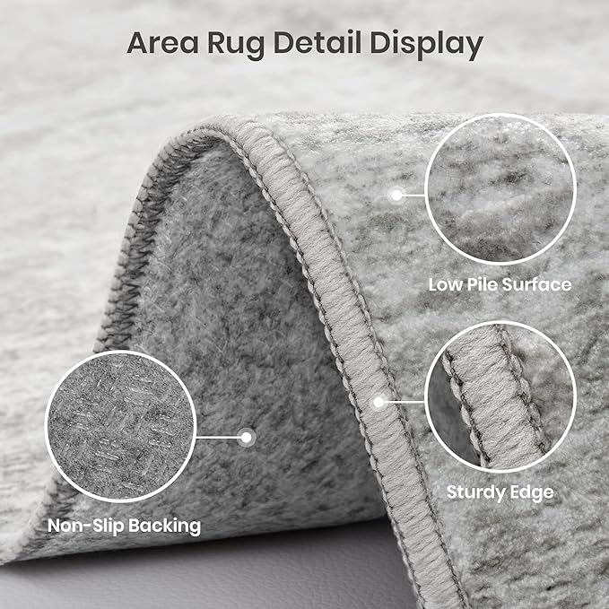 Valenrug Washable Rugs 2x6 - Stain Resistant 2x6 Area Rugs for Living Room, Non Slip Backing Large Area Rugs for Bedroom, Folable Machine Washable Area Rug (2'x6', Grey)