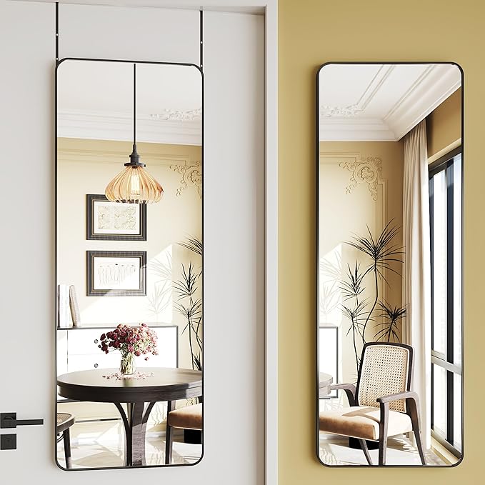 Protylctaster 19"x51"Over Door Mirrors, Hanging Mirror Over Doors,Back of Door Mirror Full Length,Full Body Mirrors for wall(Black)