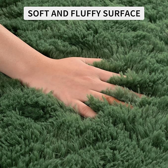 Tepook Fluffy Large Rugs for Living Room, 8x10 Area Rugs for Bedroom, Modern Shag Fuzzy Carpets for Kids Boys Girls, Plush Indoor Nursery Home Decor Rug with Non-Slip Bottom, Dark Green