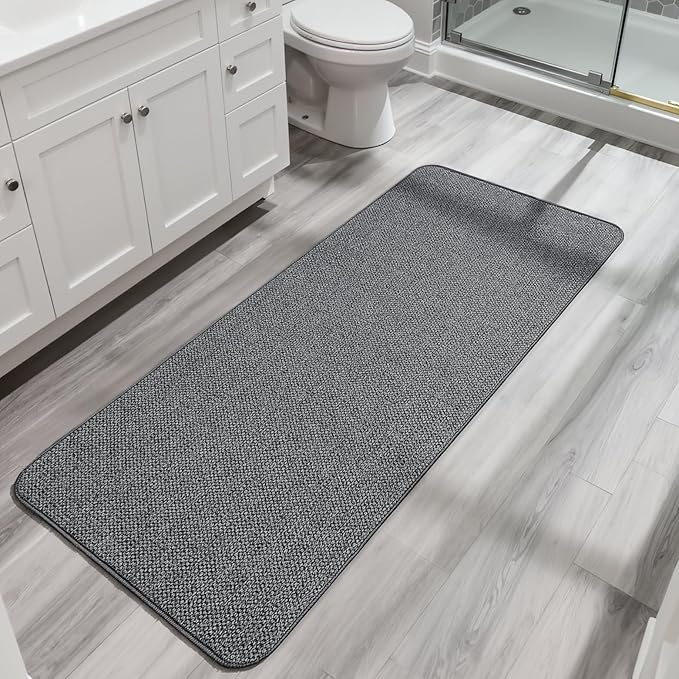 Bosap Bath Mat,Ultra Thin Bathroom Runner Rugs,Large Bath Mats for Bathroom,Quick Dry,Non-Slip,Machine Washable,Low Pile,Bath Rug,Shower Outside,Sink,Home Decor Accessories.Dark Grey,3'x4'(36x48inch)
