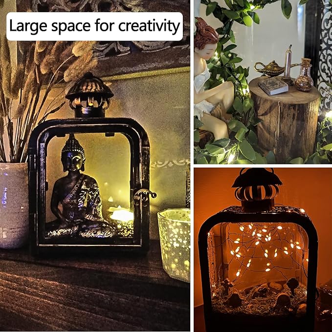 DECORKEY Candle Lantern Decorative Indoor & Outdoor, Vintage Metal Lanterns with Clear Glass, Tabletop&Hanging Candle Holders for Patio Front Porch Home Decor, Christmas Decorations (Bronze)