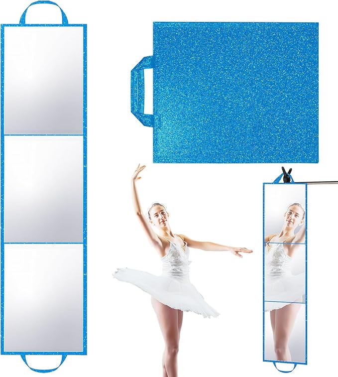 Foldable Full Length Mirror, 2-in-1 Wall Mounted or Tabletop Mirror, Portable Travel Mirror with Handle for Dance Home Bedroom Wardrobe Stage Makeup Checks Camping Outdoor Use (47" x 12.5", Tri-Fold)