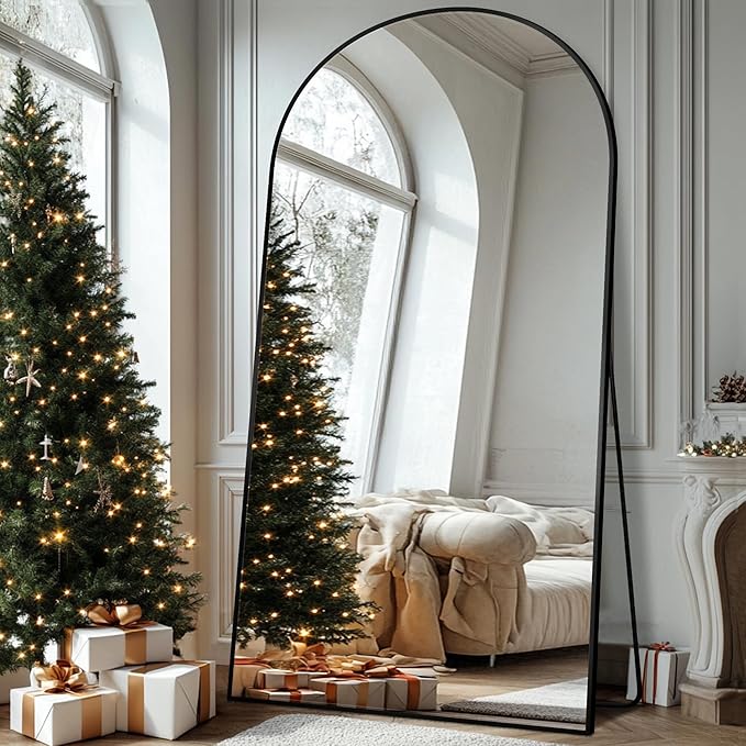 Antok Full Length Mirror, 44"x82" Floor Mirror with Stand, Hanging Mounted Mirrors for Bedroom, Living Room, Cloakroom, Dining Rooms, Black, Arched