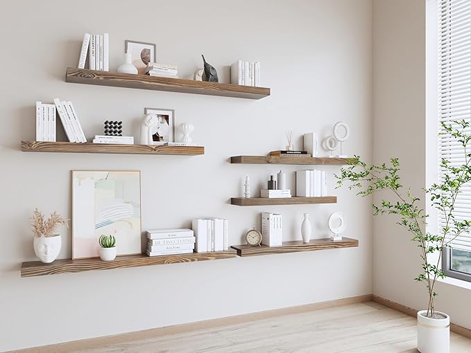 48 Inch Floating Shelves,8-Inch Deep High-End Solid Wood Floating Shelves for wall Set of 2,Rustic Walnut Wall Shelves for Bedroom Kitchen&Living Room,Sturdy Hidden Bracket,48x8x2,Walnut Finish