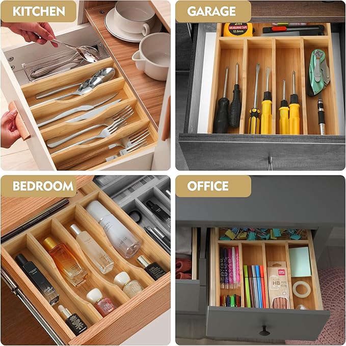 Upassion Bamboo Kitchen Drawer Organizer, 8.25 Inch Silverware Utensil Holder for Samll Drawer, Silverware Organizer for Cutlery Knives, Natural
