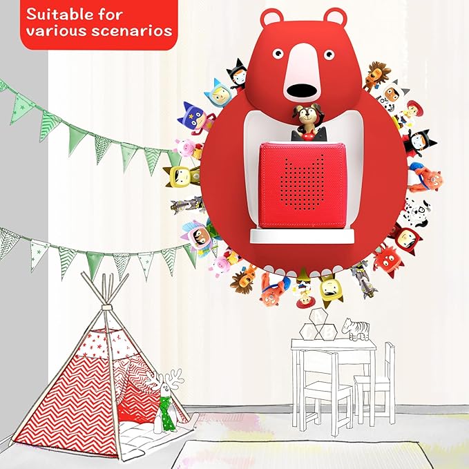 TonieBox Storage,Tonies Storage Shelf,Creative Bear Design Children's Magnetic Tonies Shelf,30-40pcs Tonies Figures Floating Shelf for Tonies Figures Display (Red).