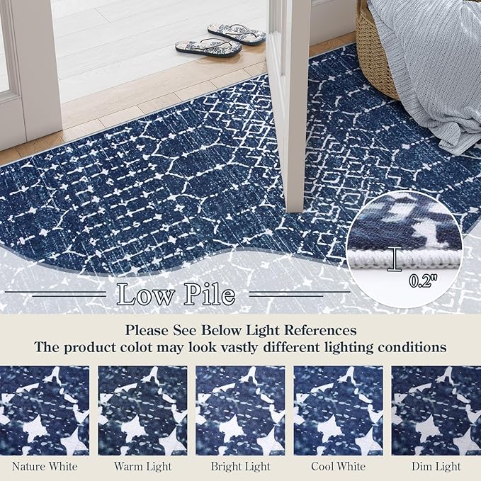 Lahome Moroccan Washable Area Rugs 6x9 Non-Slip Ultra-Thin Soft Living Room Carpet, Modern Geometric Print Stain Resistant Rug Carpet for Bedroom Dining Room Office, Blue Hana