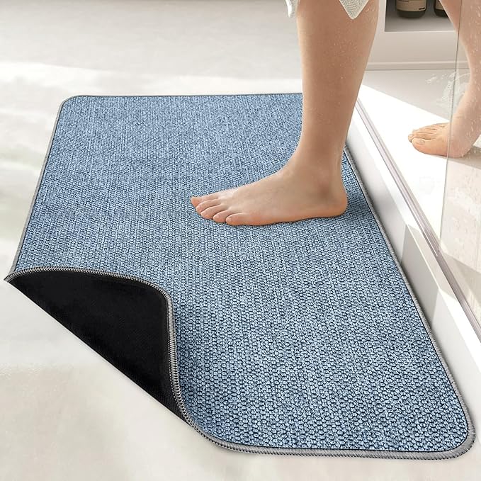 Bosap Bath Mat,Ultra Thin Bathroom Rugs,Rubber Bath Mats for Bathroom,No Slip Bath Rugs,Quick Dry,Machine Washable,Low Pile,Absorbent,Shower Outside,Sink,Home Decor Accessories.Blue,2'x3'(24x36inch)