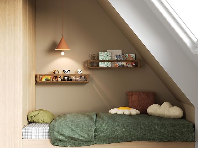 TidyCorner Upgraded Thick Floating Shelves - 24 Inch Multi-Use Wall-Mounted Bookshelves for Kids and Nursery, Ideal for Books, Toy, Spice Rack, Decor - Walnut Brown