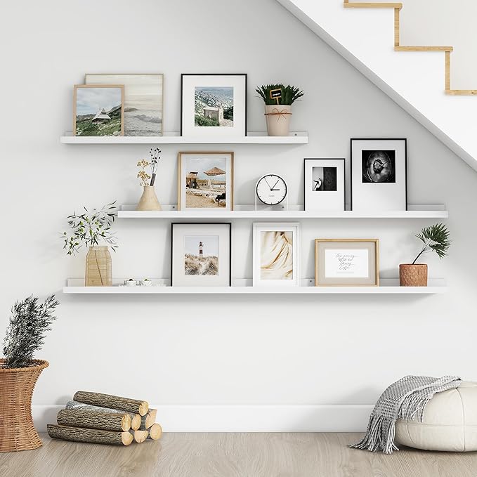 FLYJOE Floating Picture Ledge Shelves for Wall Set of 4, 24 Inch Wall Shelves with Lip Long Large Nursery Book Shelf for Toys Storage Kids Bookshelf Wall Mounted Living Room Bedroom Decor Frames