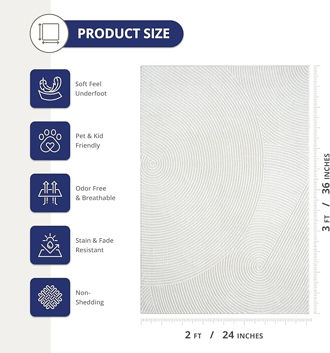 Abani Cream Area Rug for Living Room, Bedroom - Zen Reiki Pattern- 2 x 3 -Durable & Easy to Clean
