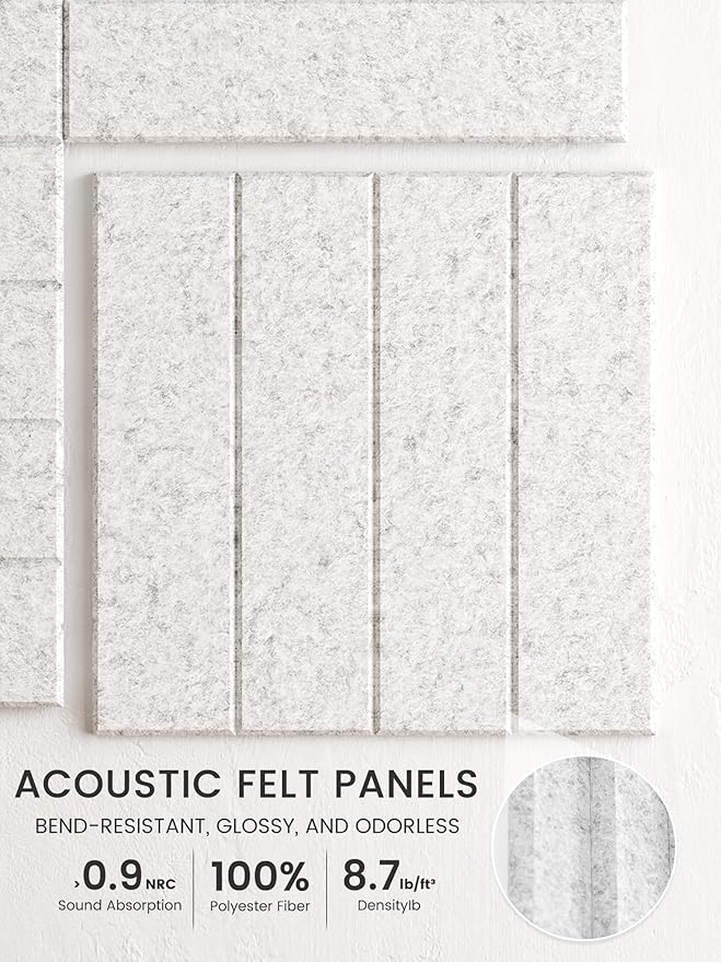 Bumusty Large Cork Board Alternative-48 x 36" Felt Bulletin Board Tiles, with 30 Pushpins, 70 Adhesive Tabs, Bold-Stripe 12-Pack, Cork Boards for Office Push Pin Board Felt Board-Light Gray