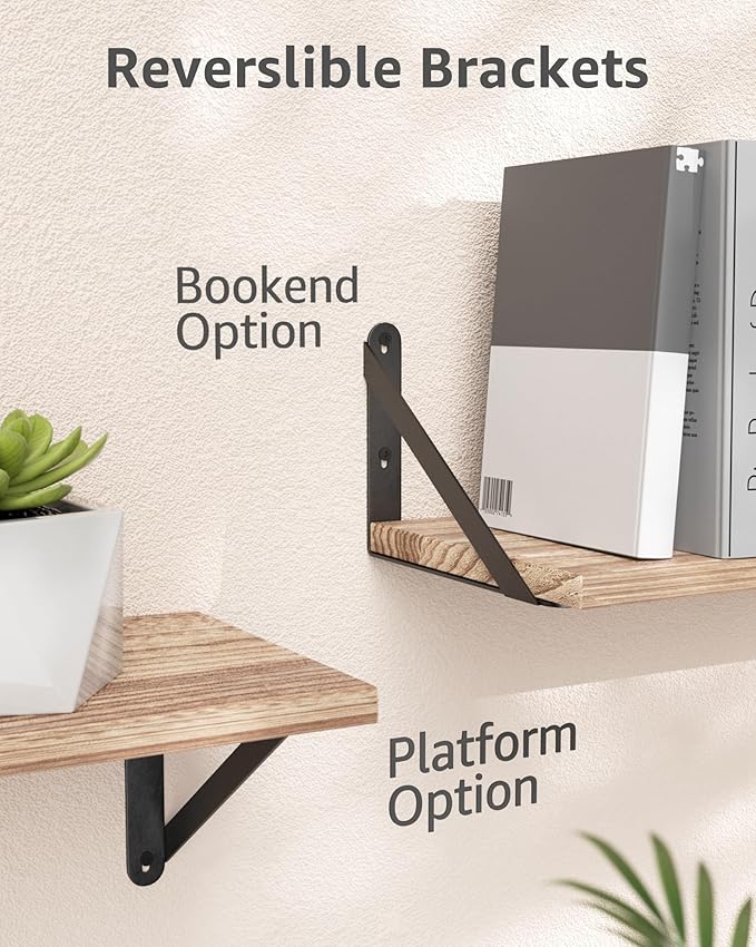 COCOYA Wall Shelves 7.3" Deep Set of 4, Solid Paulownia Wood Wider Longer Sturdy Easy to Install Wall Mounted Bookshelves Storage Shelves Bathroom Home Office Laundry Room Bedroom Organizer