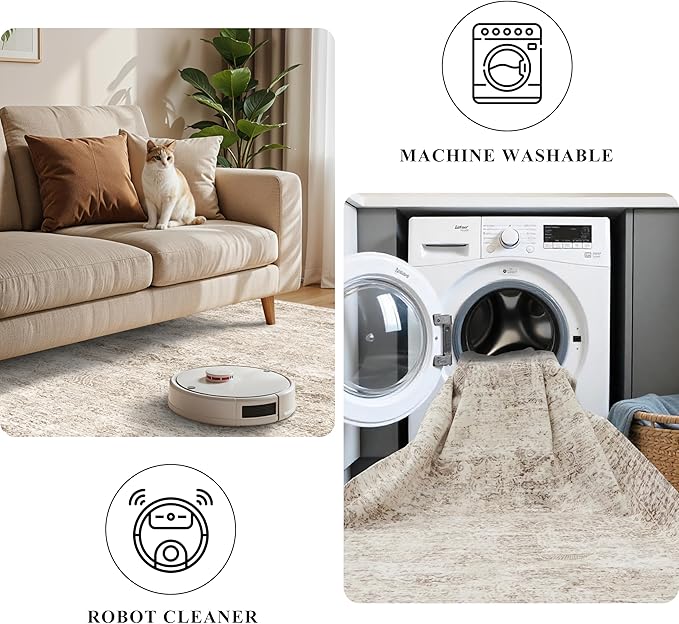 TOPRUUG Washable Oriental Area Rug - 9x12 Rugs for Living Room Soft Carpet for Bedroom Waterproof Floral Distressed Indoor Stain Resistant Non-Shedding Floor Carpets (Beige Brown, 9x12)
